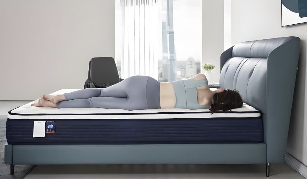 Side sleeper spinal alignment on a mattress with hip and shoulder support